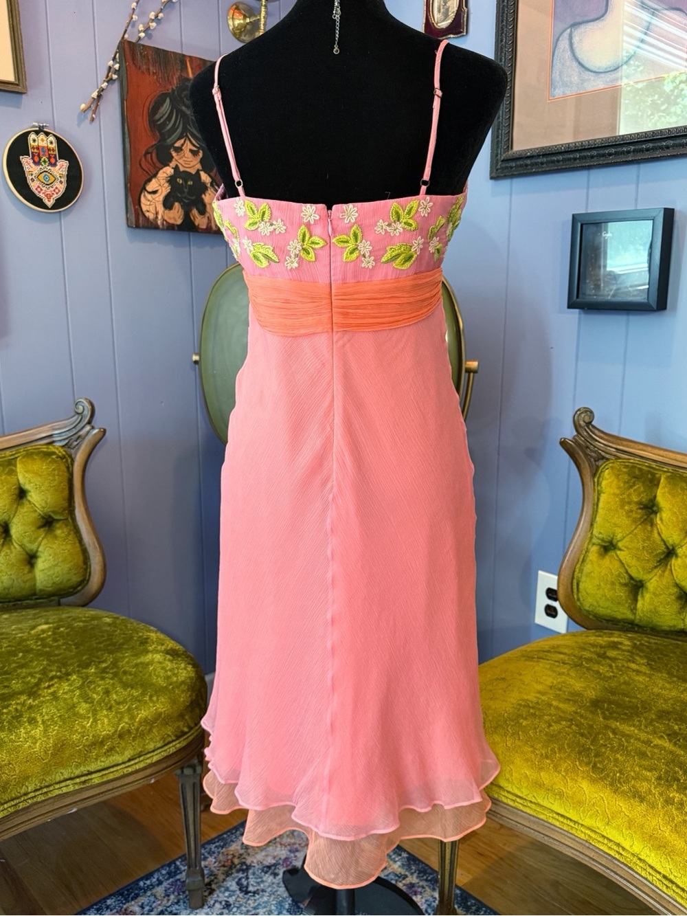 Vintage Y2K Laundry By Shelli Segal Floral 100% Silk Fairycore Dress Size 8 - Picture 6 of 8